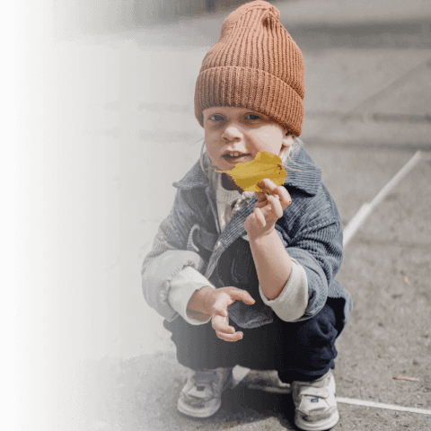 Boy holds leaf
