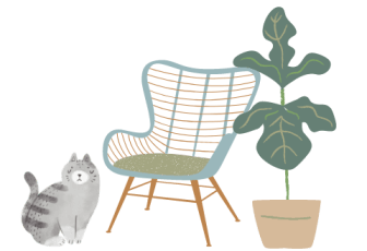 Chair, cat and plant illustration