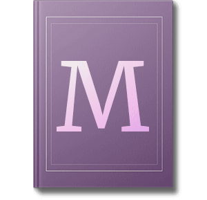 Purple book with the letter M